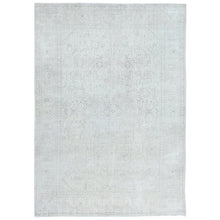 Load image into Gallery viewer, 8&#39;x11&#39;2&quot; Ivory, Worn Wool Hand Knotted, Vintage Persian Tabriz, Cropped Thin Distressed Look Shabby Chic, Oriental Rug FWR490140