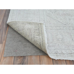 8'x11'2" Ivory, Worn Wool Hand Knotted, Vintage Persian Tabriz, Cropped Thin Distressed Look Shabby Chic, Oriental Rug FWR490140