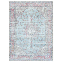 Load image into Gallery viewer, 9&#39;7&quot;x13&#39;2&quot; Silver Blue, Sheared Low Distressed Look, Worn Wool Hand Knotted, Vintage Persian Kerman Oriental Rug FWR491604
