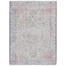 Load image into Gallery viewer, 1&#39;10&quot;x2&#39;6&quot; Ivory, Vintage Persian Kerman Sheared Low, Distressed Look Worn Wool Hand Knotted, Mat Oriental Rug FWR491784