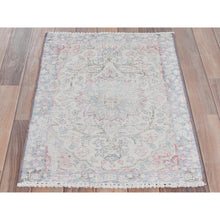 Load image into Gallery viewer, 1&#39;10&quot;x2&#39;6&quot; Ivory, Vintage Persian Kerman Sheared Low, Distressed Look Worn Wool Hand Knotted, Mat Oriental Rug FWR491784