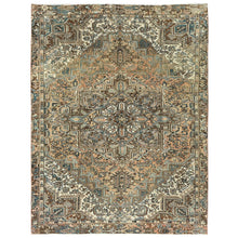 Load image into Gallery viewer, 7&#39;x10&#39;3&quot; Beige, Worn Down Distressed Feel, Worn Wool Hand Knotted, Vintage Persian Heriz, Oriental Rug FWR492324