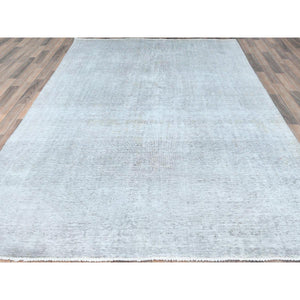 7'x10'2" Light Gray, Hand Knotted Vintage Persian Tabriz, Shaved Down Rustic Look, Worn Wool, Oriental Rug FWR492630