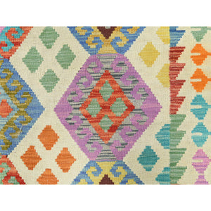 5'x6'5" Colorful, Hand Woven Afghan Kilim with Geometric Design, Natural Dyes Flat Weave, Natural Wool Reversible, Oriental Rug FWR493440