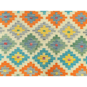 5'1"x6'7" Colorful, Pure Wool Hand Woven, Afghan Kilim with Geometric Design Vegetable Dyes, Flat Weave Reversible, Oriental Rug FWR493446