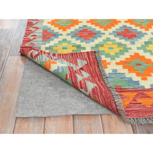 5'1"x6'7" Colorful, Pure Wool Hand Woven, Afghan Kilim with Geometric Design Vegetable Dyes, Flat Weave Reversible, Oriental Rug FWR493446