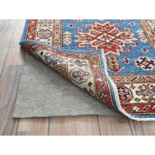Load image into Gallery viewer, 2&#39;6&quot;x33&#39;5&quot; Denim Blue, Afghan Super Kazak with Large Medallions, Natural Dyes Densely Woven, Natural Wool Hand Knotted, XL Runner Oriental Rug FWR495480