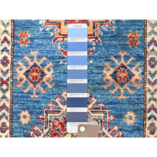 Load image into Gallery viewer, 2&#39;7&quot;x34&#39; Denim Blue, Natural Dyes Densely Woven, Soft Wool Hand Knotted, Afghan Super Kazak with Large Medallions, XL Runner Oriental Rug FWR495612