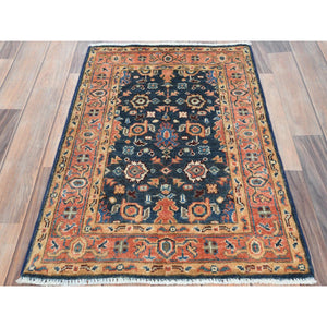 1'10"x2'8" Navy Blue, Hand Knotted Afghan Peshawar with All Over Heriz Design, Natural Dyes Densely Woven, Natural Wool, Mat Oriental Rug FWR495720