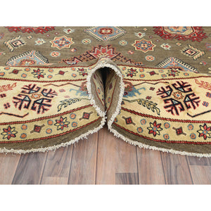 9'x9' Taupe Brown, Special Kazak with All Over Pattern Natural Dyes, Organic Wool Hand Knotted, Round Oriental Rug FWR496266