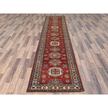 Load image into Gallery viewer, 2&#39;10&quot;x11&#39;10&quot; Fire Brick, Afghan Super Kazak With Geometric Medallions, Natural Dyes, Dense Weave, Pure Wool, Hand Knotted, Runner Oriental Rug FWR497418