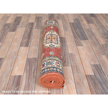 Load image into Gallery viewer, 2&#39;10&quot;x11&#39;10&quot; Fire Brick, Afghan Super Kazak With Geometric Medallions, Natural Dyes, Dense Weave, Pure Wool, Hand Knotted, Runner Oriental Rug FWR497418