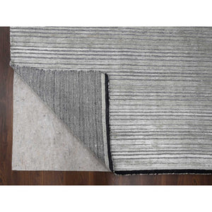 10'x14' Taupe, Modern Textured and Variegated Line Design, Wool and Plant Based Silk, Hand Loomed, Oriental Rug FWR504990