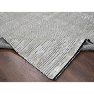 10'x14' Taupe, Modern Textured and Variegated Line Design, Wool and Plant Based Silk, Hand Loomed, Oriental Rug FWR504990