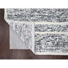Load image into Gallery viewer, 10&#39;3&quot;x14&#39;1&quot; Black and Ivory, Modern Striae Design, Thick and Plush, Organic Undyed Wool, Hand Knotted, Oriental Rug FWR505098