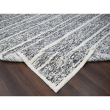 Load image into Gallery viewer, 10&#39;3&quot;x14&#39;1&quot; Black and Ivory, Modern Striae Design, Thick and Plush, Organic Undyed Wool, Hand Knotted, Oriental Rug FWR505098