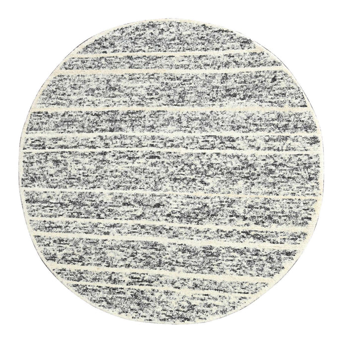 8'x8' Salt and Pepper, Modern Striae Design Thick and Plush, Organic Undyed Wool Hand Knotted, Round Oriental Rug FWR505284