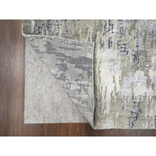 Load image into Gallery viewer, 2&#39;9&quot;x22&#39;3&quot; Taupe, Hand Knotted, Abstract with Mosaic Design, Dense Weave, Wool and Silk, XL Runner Oriental Rug FWR505404