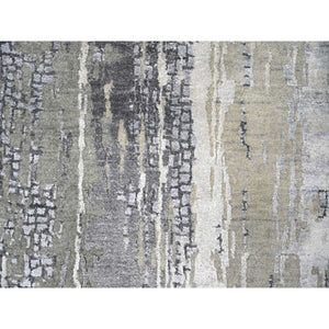 2'9"x22'3" Taupe, Hand Knotted, Abstract with Mosaic Design, Dense Weave, Wool and Silk, XL Runner Oriental Rug FWR505404