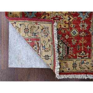 2'8"x17'10" Red, Hand Knotted, Organic Wool, Karajeh Design, XL Runner, Soft to the Touch Pile Oriental Rug FWR505806