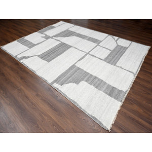 9'x11'8" Grey, Pure Wool, Soft Pile, Hand knotted, Minimalist Design, Natural Dyes, Modern Oriental Rug FWR505992