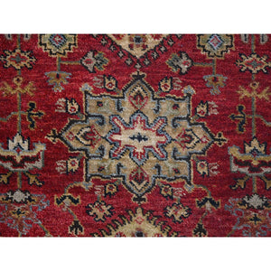 2'7"x19'10" Crimson Red with Pastel Black, Hand Knotted Karajeh Design with Tribal Medallions, Pure Wool, XL Runner Oriental Rug FWR507108