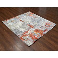 Load image into Gallery viewer, 6&#39;x6&#39; Ash Gray, Wool and Silk, Hand Knotted, Abstract with Fire Mosaic Design, Square Oriental Rug FWR508092