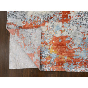 6'x6' Ash Gray, Wool and Silk, Hand Knotted, Abstract with Fire Mosaic Design, Square Oriental Rug FWR508092