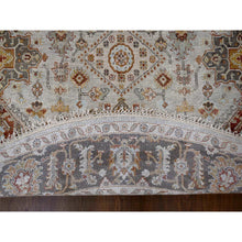Load image into Gallery viewer, 8&#39;1&quot;x8&#39;1&quot; Goose Gray, Pure Wool, Hand Knotted, Karajeh Design with Tribal Medallions, Round Oriental Rug FWR508152
