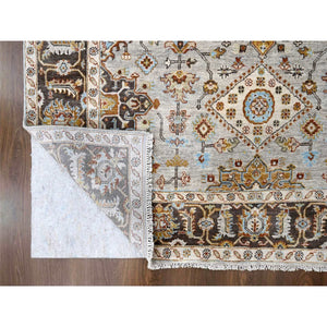 6'x6' Goose Gray, Hand Knotted, Karajeh Design with Tribal Medallions, Pure Wool, Square Oriental Rug FWR508242