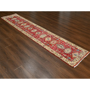 2'9"x11'10" Fire Brick Red, Hand Knotted, Karajeh with Geometric Medallions Design, Pure Wool, Runner Oriental Rug FWR508254