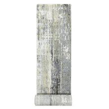 Load image into Gallery viewer, 2&#39;8&quot;x25&#39;7&quot; Cloud Gray, Abstract with Mosaic Design, Wool and Silk, Hand Knotted, XL Runner Oriental Rug FWR508332