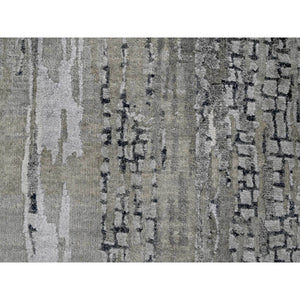 2'8"x25'7" Cloud Gray, Abstract with Mosaic Design, Wool and Silk, Hand Knotted, XL Runner Oriental Rug FWR508332