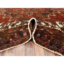 Load image into Gallery viewer, 8&#39;x10&#39;9&quot; Tomato Red, Vintage Bohemian Persian Heriz, Large Geometric Medallion, Evenly Worn, Pure Wool, Hand Knotted, Good Condition, Distressed Feel, Sides and Ends Professionally Secured, Cleaned, Oriental Rug FWR511872