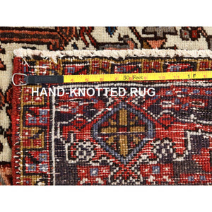 8'x10'9" Tomato Red, Vintage Bohemian Persian Heriz, Large Geometric Medallion, Evenly Worn, Pure Wool, Hand Knotted, Good Condition, Distressed Feel, Sides and Ends Professionally Secured, Cleaned, Oriental Rug FWR511872
