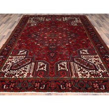 Load image into Gallery viewer, 8&#39;x10&#39;8&quot; Crimson Red with Ivory Corners, Semi Antique Bohemian Persian Heriz, Rustic Feel, Pure Wool, Hand Knotted, Good Condition, Sides and Ends Professionally Secured, Cleaned, Oriental Rug FWR511878