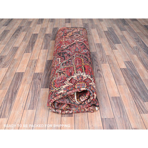 8'5"x10'9" Ajax Red, Distressed Look, Pure Wool, Hand Knotted, Vintage Bohemian Persian Heriz, Good Condition, Sides and Ends Professionally Secured, Cleaned, Oriental Rug FWR512196
