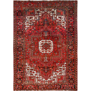 7'5"x10'2" Fire Brick Red, Vintage Persian Heriz with Village Motif, Good Condition, Distressed Look, Pure Wool, Hand Knotted, Oriental Rug FWR513420