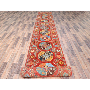 2'7"x18'9" Prismatic Red, Natural Dyes, Pure Wool, Afghan Ersari with Elephant Feet Design, Hand Knotted, XL Runner Oriental Rug FWR513552