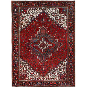 9'9"x13'3" Imperial Red, Semi Antique Persian Heriz, Good Condition, Distressed Look, Pure Wool, Hand Knotted, Oriental Rug FWR514092