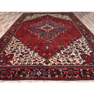 9'9"x13'3" Imperial Red, Semi Antique Persian Heriz, Good Condition, Distressed Look, Pure Wool, Hand Knotted, Oriental Rug FWR514092