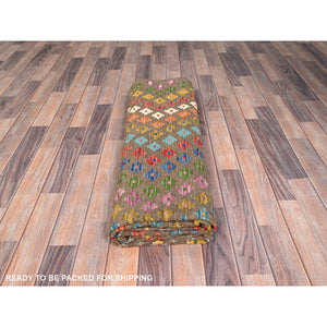 7'x9'8" Colorful, Extra Soft Wool, Hand Woven, Vegetable Dyes, Afghan Kilim with Chevron Zig Zag Design, Flat Weave, Oriental Rug FWR514260