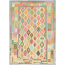 Load image into Gallery viewer, 7&#39;x9&#39;7&quot; Colorful, Flat Weave, Natural Wool, Vegetable Dyes, Afghan Kilim with Geometric Pattern, Hand Woven, Oriental Rug FWR514272
