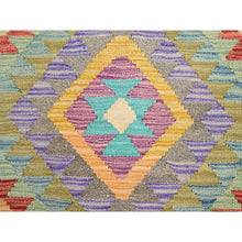 Load image into Gallery viewer, 1&#39;10&quot;x3&#39; Colorful, Natural Dyes, Flat Weave, Reversible, Extra Soft Wool, Afghan Kilim with Geometric Pattern, Hand Woven, Oriental Rug FWR514470