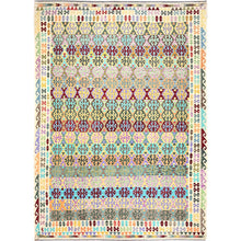 Load image into Gallery viewer, 10&#39;1&quot;x13&#39;10&quot; Colorful, Reversible, Flat Weave, Hand Woven, Soft Wool, Afghan Kilim with Geometric Pattern, Vegetable Dyes, Oriental Rug FWR514524