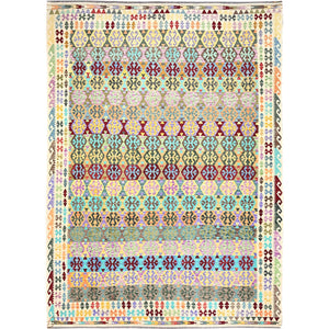 10'1"x13'10" Colorful, Reversible, Flat Weave, Hand Woven, Soft Wool, Afghan Kilim with Geometric Pattern, Vegetable Dyes, Oriental Rug FWR514524