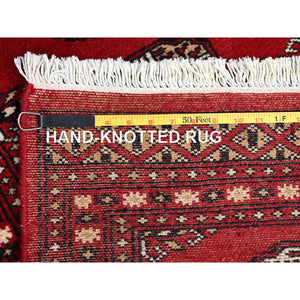 2'1"x3'2"Cherry Red, Princess Bokara with Tribal Medallions, Vegetable Dyes, Pure Wool, Hand Knotted Mat Oriental Rug FWR514722