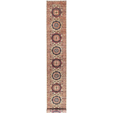 Load image into Gallery viewer, 2&#39;8&quot;x19&#39;6&quot; Parchment White, 14th Century Mamluk Dynasty Pattern, 200 KPSI, Natural Dyes, Pure Wool, Hand Knotted, XL Runner Oriental Rug FWR515052