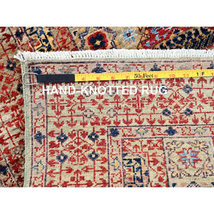 2'8"x19'6" Parchment White, 14th Century Mamluk Dynasty Pattern, 200 KPSI, Natural Dyes, Pure Wool, Hand Knotted, XL Runner Oriental Rug FWR515052
