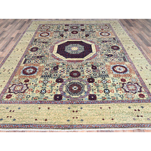 8'x10'2" Olive Green, 14th Century Mamluk Dynasty Pattern, Pure Wool, Hand Knotted, 200 KPSI, Vegetable Dyes, Oriental Rug FWR515202